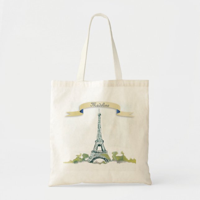 Eiffel Torn Pen och Bläck Sketch Personalize it Tygkasse (Framsidan)