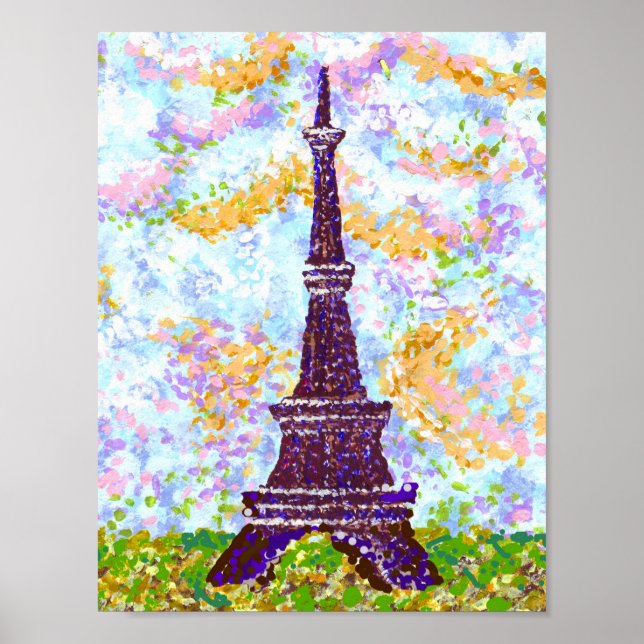 Eiffel Torn Pointillism Bright Ligcape K Hubler Poster (Framsidan)