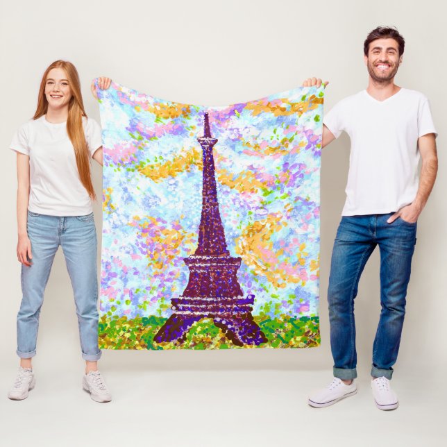 Eiffel Torn Pointillism Vår liggande Fleecefilt (På plats)
