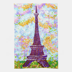 Eiffel Torn Pointillism Vår liggande Kökshandduk