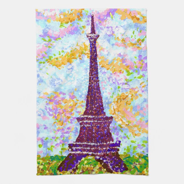 Eiffel Torn Pointillism Vår liggande Kökshandduk (Vertikal)