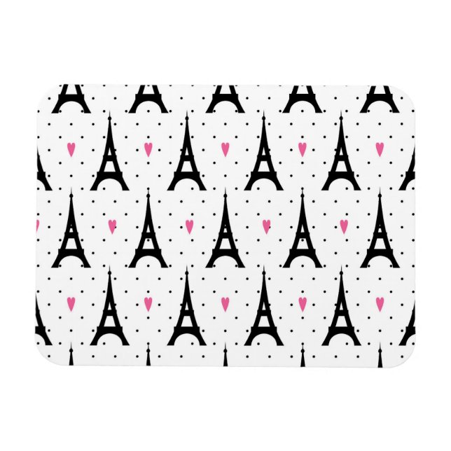 Eiffel Torn Polka dots & Hearts Mönster Magnet (Horisontell)