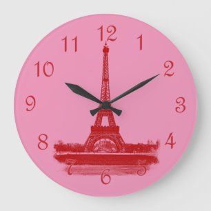 Eiffel Torn Red and Rosa Stor Klocka