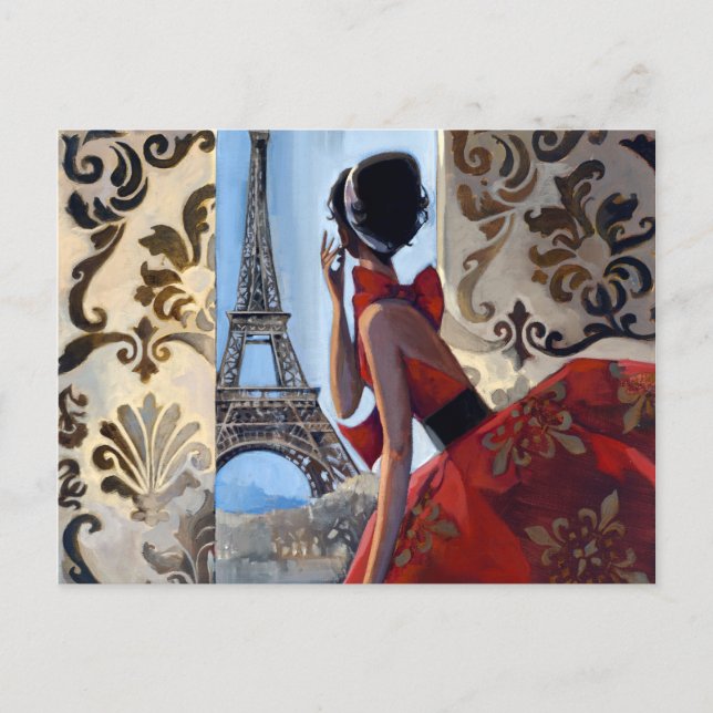 Eiffel Torn, Red Dress, Låt oss Go Vykort (Framsida)