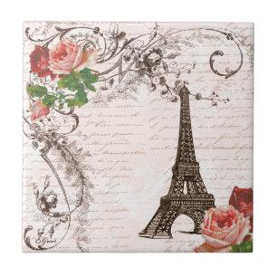 Eiffel Torn Red & Rosa ros Kakelplatta