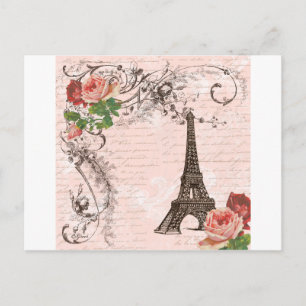 Eiffel Torn Red & Rosa ros Vykort