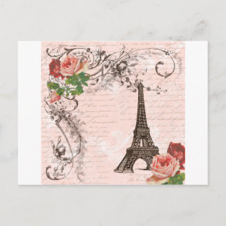 Eiffel Torn Red & Rosa ros Vykort
