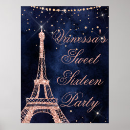 Eiffel Torn ro guld 16 välkomsttecken Poster