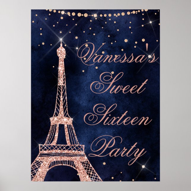 Eiffel Torn ro guld 16 välkomsttecken Poster (Framsidan)