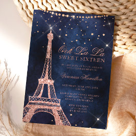 Eiffel torn ro guld glitter gnistra Sweet 16 Inbjudningar