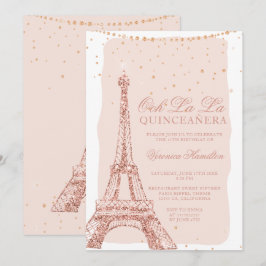 Eiffel torn ro guld glitter  quinceanera inbjudningar