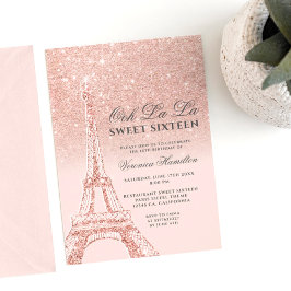 Eiffel torn ro guld glitter rosa Sweet 16 Inbjudningar