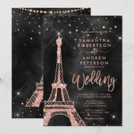 Eiffel torn ro guld glitter svart bröllop inbjudningar