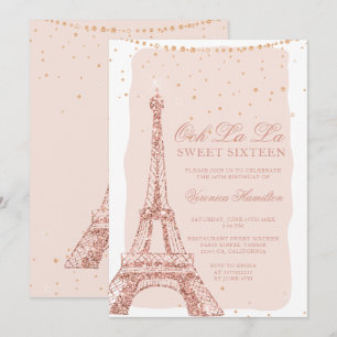 Eiffel torn ro guld glitter, Sverige 16 Inbjudningar