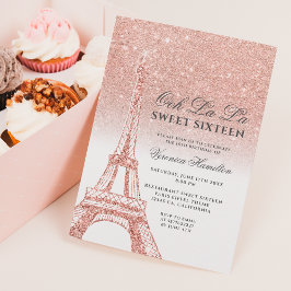 Eiffel torn ro guld glitter, vit sötare för 16 inbjudningar