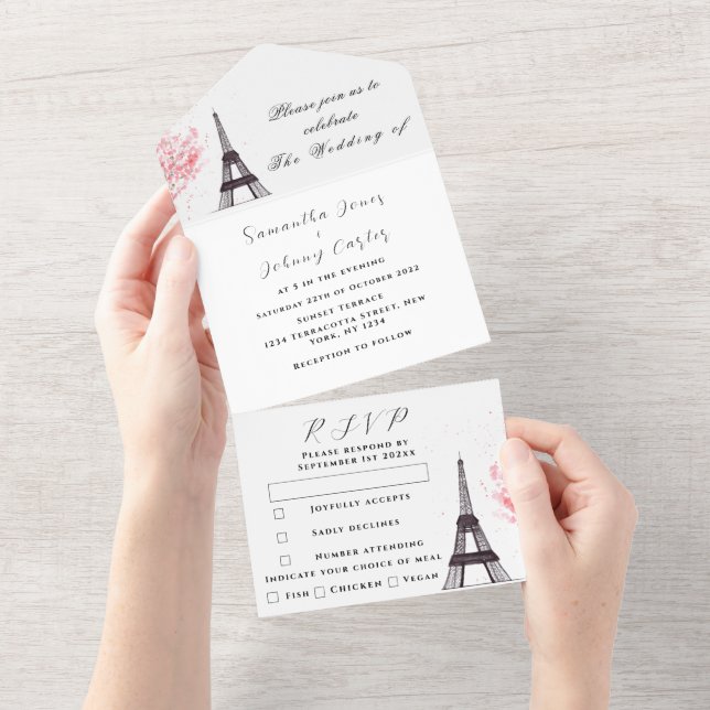 Eiffel Torn Romantic Paris Rustic Modern Bröllop (Tearaway)