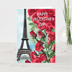 Eiffel Torn Romantic Röd ros Valentindagen Helgkort