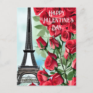 Eiffel Torn Romantic Röd ros Valentindagen Vykort