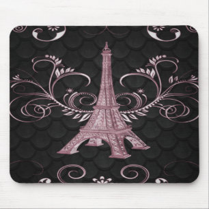 Eiffel Torn Rosa Blommigt Swirl Musmatta