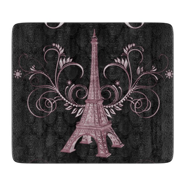 Eiffel Torn Rosa Blommigt Swirls (Framsidan)