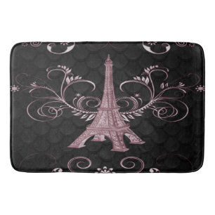 Eiffel Torn Rosa Blommigt Swirls Bath Mat Badrumsmatta