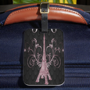 Eiffel Torn Rosa Blommigt Swirls Luggage Tag Bagagebricka