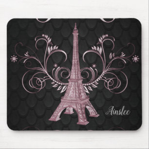 Eiffel Torn Rosa Blommigt Swirls Mouse Pad Musmatta