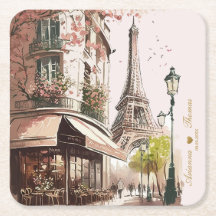 Eiffel Torn Rosa Cherry Blommars Parisian Cafe