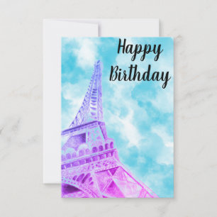 Eiffel Torn Rosa Grattis på födelsedagen-postkort Tack Kort