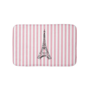 Eiffel Torn Rosa och White Rand Bath Mat Badrumsmatta