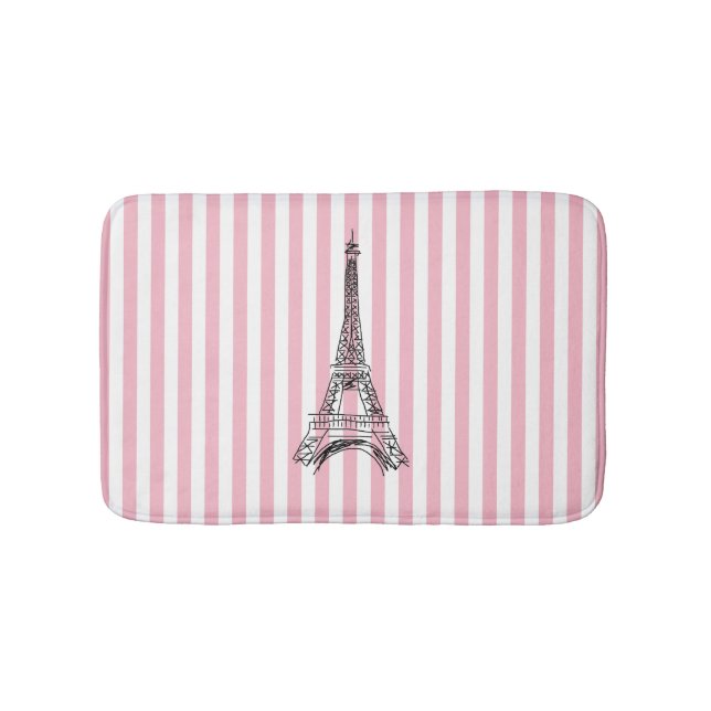 Eiffel Torn Rosa och White Rand Bath Mat Badrumsmatta (Framsidan)