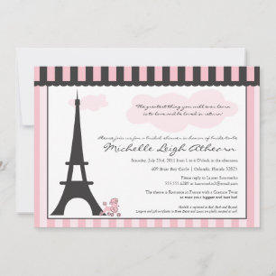 Eiffel Torn & Rosa Pudel Möhippa Inbjudningar
