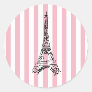 Eiffel Torn Rosa Rand Stickers Runt Klistermärke