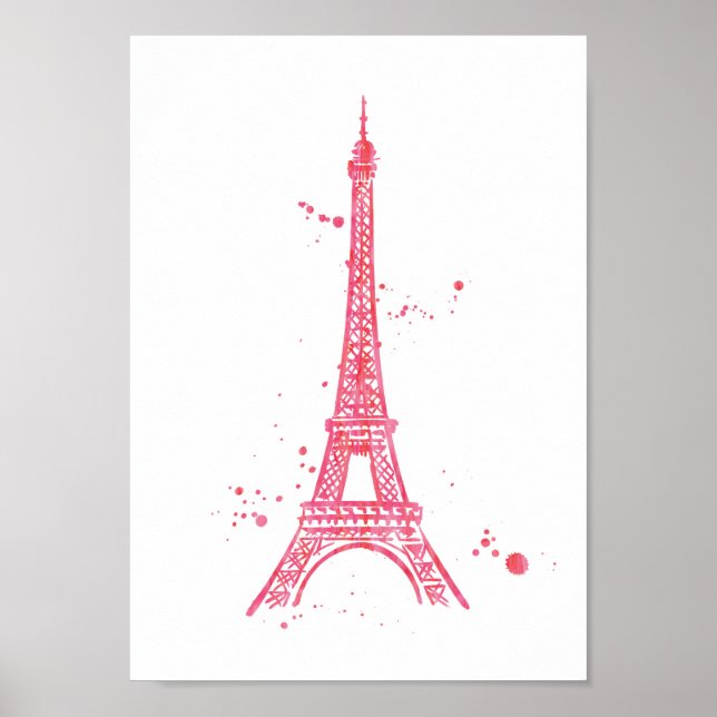 Eiffel Torn rosa vattenfärgsutskrift poster (Framsidan)