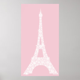 Eiffel Torn Rosa White Swarovski Crystals Paris Poster