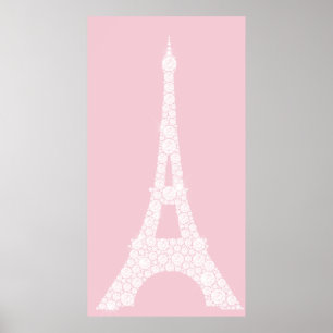 Eiffel Torn Rosa White Swarovski Crystals Paris Poster