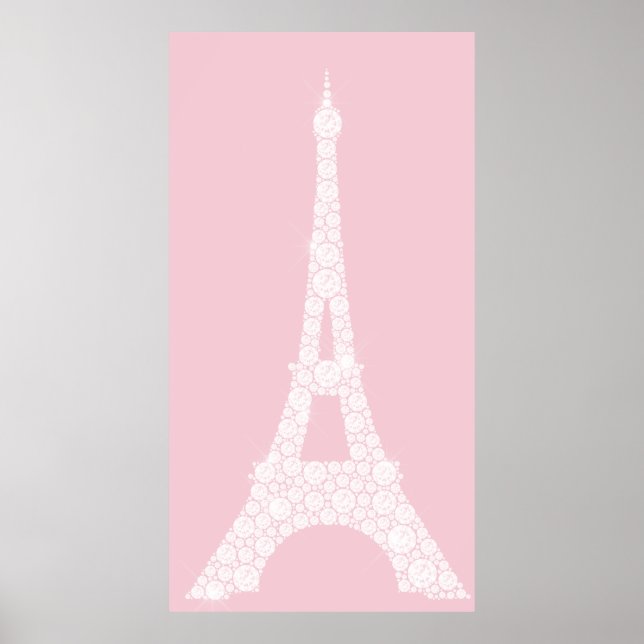 Eiffel Torn Rosa White Swarovski Crystals Paris Poster (Framsidan)