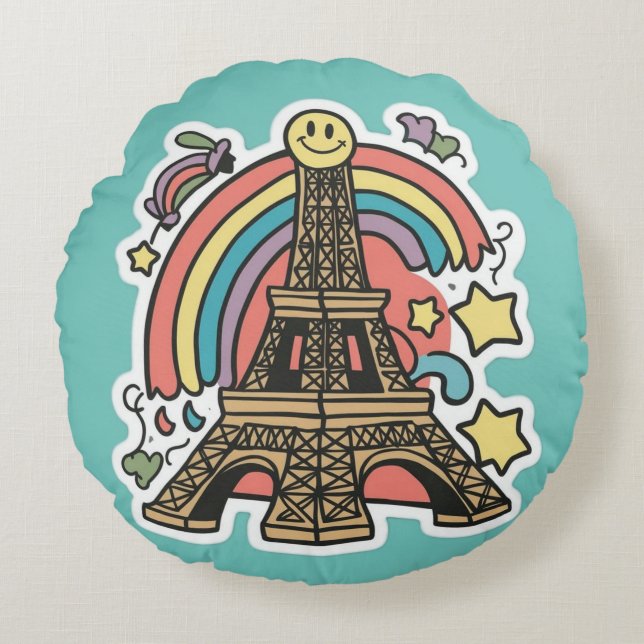 Eiffel Torn Rund Kudde (Framsidan)