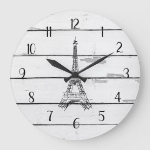 Eiffel Torn Rustic Shiplap Farmhouse Decor Stor Klocka