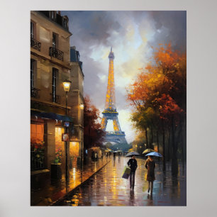 Eiffel Torn såg en regnig höstdag i Paris Poster