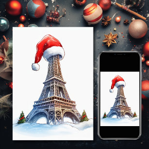 Eiffel Torn, Santa Hat Paris-Helgdag jul Helgkort