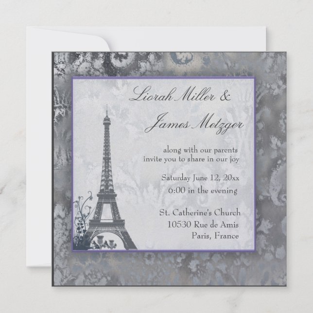 Eiffel Torn Scottish thistle glass Inbjudningar (Framsida)