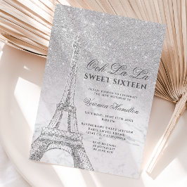 Eiffel torn silver glitter marble Sweet 16 Inbjudningar