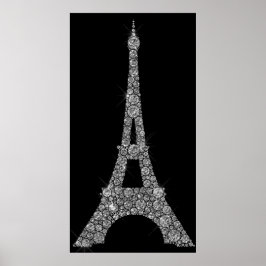 Eiffel Torn Silver Grått Swarovski Crystals Paris Poster