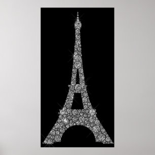 Eiffel Torn Silver Grått Swarovski Crystals Paris Poster