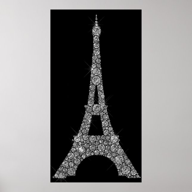 Eiffel Torn Silver Grått Swarovski Crystals Paris Poster (Framsidan)