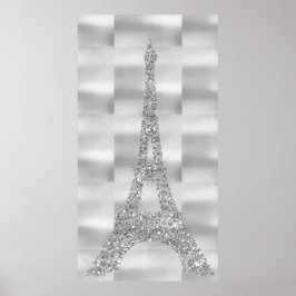 Eiffel Torn Silver Grått Swarovski Crystals Paris Poster