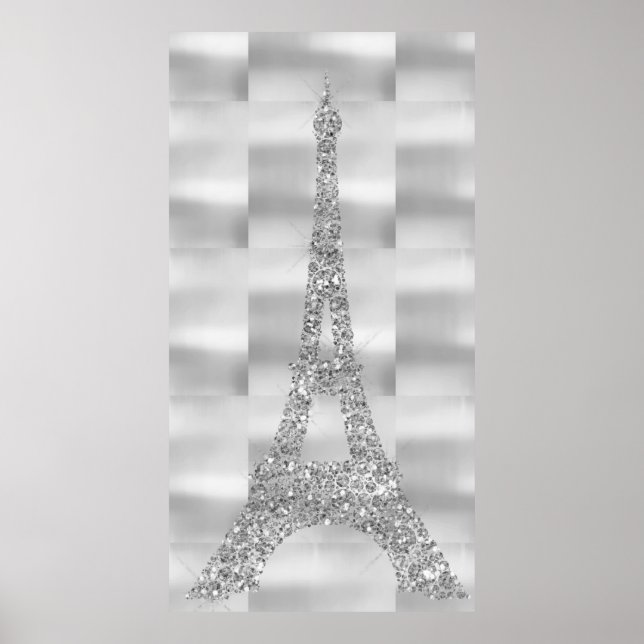 Eiffel Torn Silver Grått Swarovski Crystals Paris Poster (Framsidan)