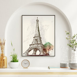 Eiffel Torn-sketch bredvid ett Träd Poster