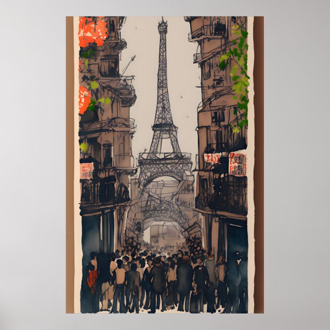 Eiffel Torn Sketch | Minimalistisk parisisk konst Poster (Framsidan)